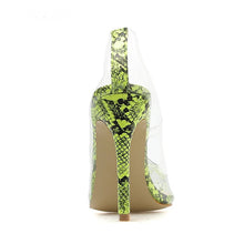 Load image into Gallery viewer, pointed toe clear heels snakeskin heels
